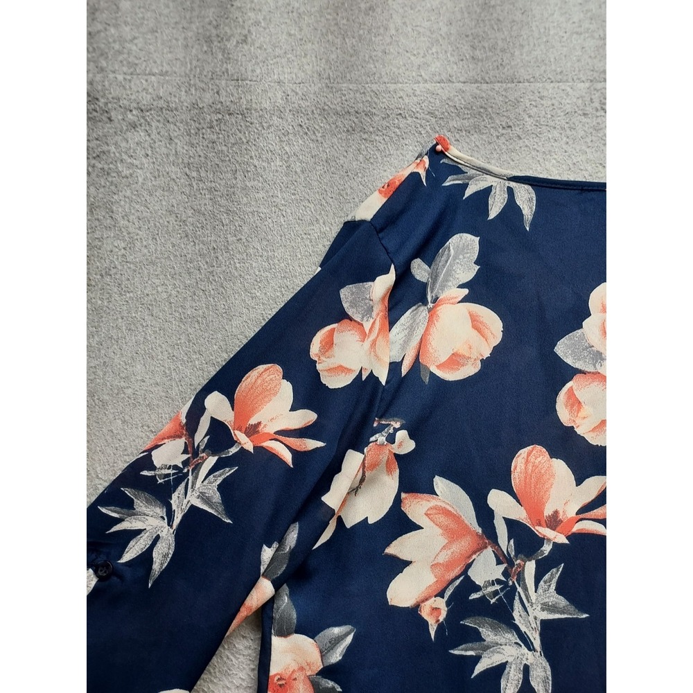 Justify Women Tunic Top M Navy Blue Floral V Neck Long Sleeve Summer Bohemian - Picture 13 of 16